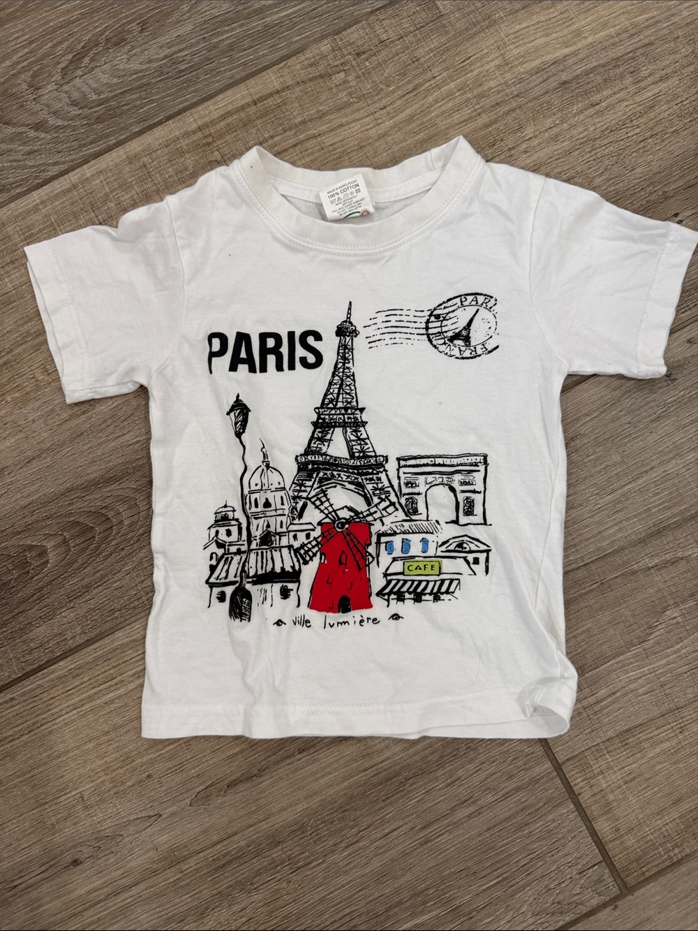 Kids White 'Paris' Graphic Tee with Red Accent